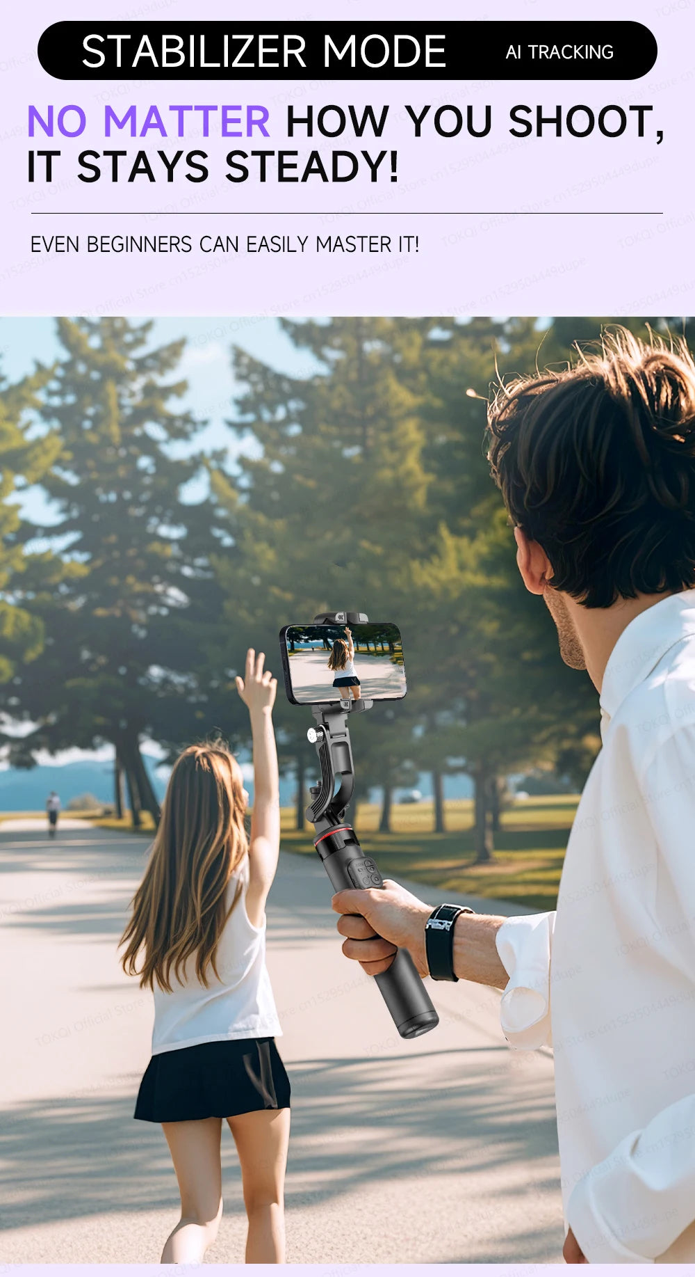 TOKQI C22 AI Tracking Gimbal Tripod with Selfie Stick & Wireless Remote