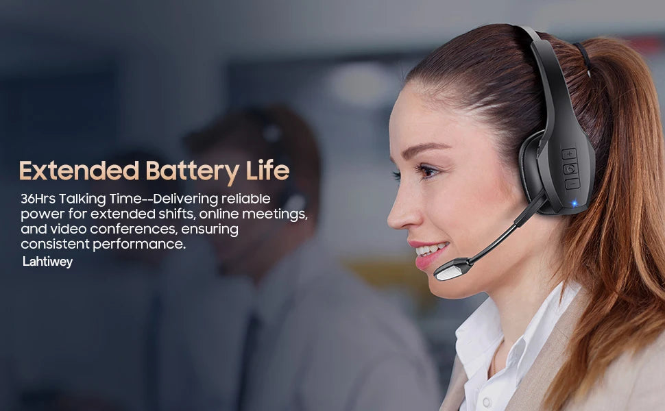 Lahtiwey Trucker Bluetooth Headset – 55Hr Battery, Noise Cancelling Mic