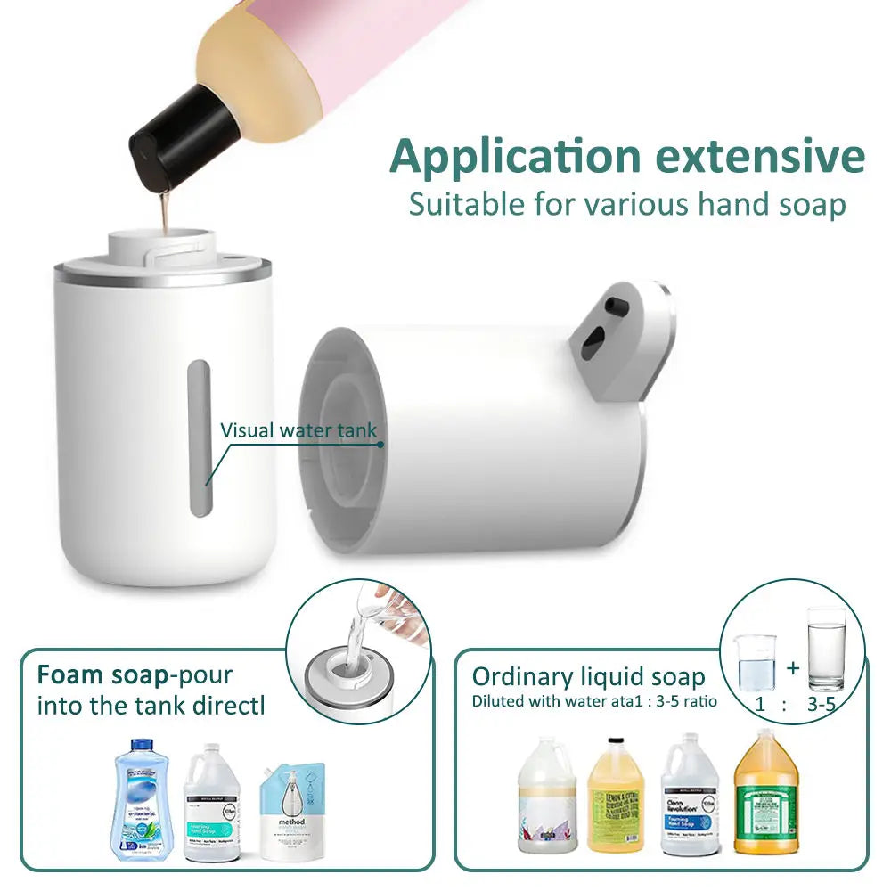 Smart Touchless Soap Dispenser – 380ml, USB-C Rechargeable, IPX5 Waterproof