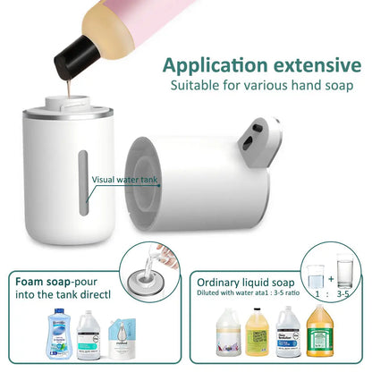 Smart Touchless Soap Dispenser – 380ml, USB-C Rechargeable, IPX5 Waterproof