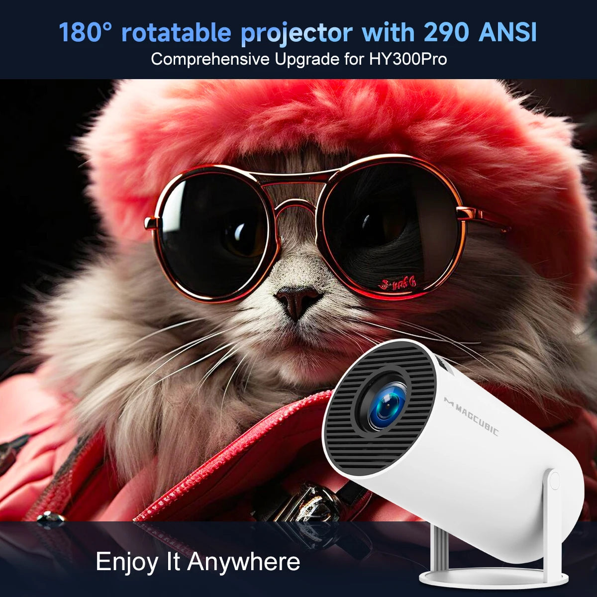 Magcubic HY300 Pro+ Mini Projector – Android 14, 290 ANSI & 180° Rotation