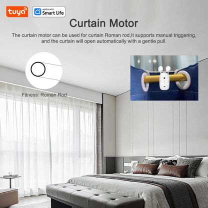 Tuya Smart Curtain Robot – Bluetooth App Control | Roman Rod Track | 8KG Load | Auto Open & Close