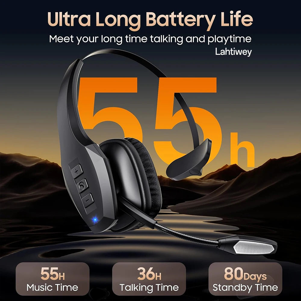 Lahtiwey Trucker Bluetooth Headset – 55Hr Battery, Noise Cancelling Mic