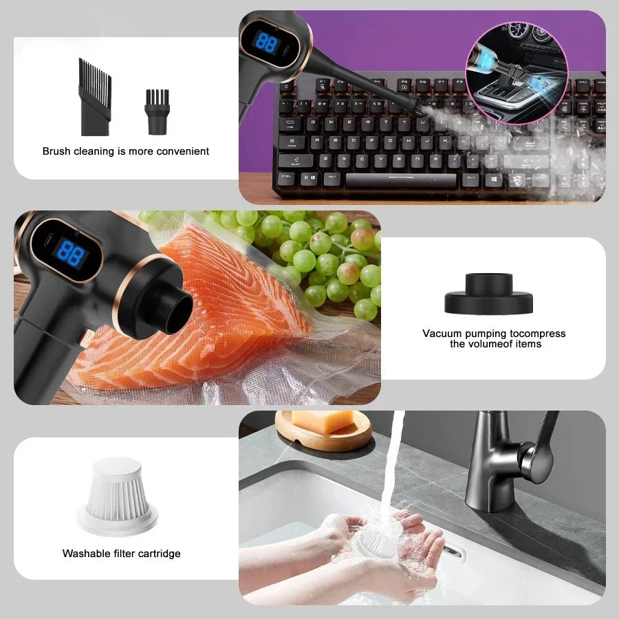 Belibuy 6-in-1 Cordless Handheld Vacuum – 19000Pa, 50,000 RPM, HEPA Filter
