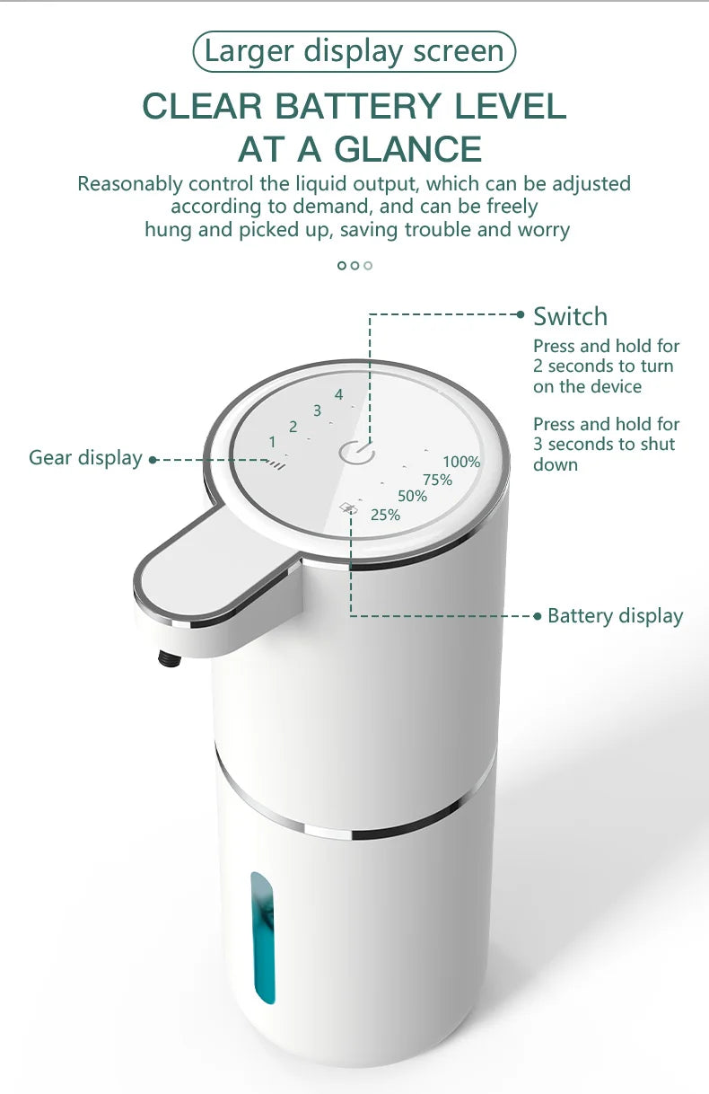 Smart Touchless Soap Dispenser – 380ml, USB-C Rechargeable, IPX5 Waterproof