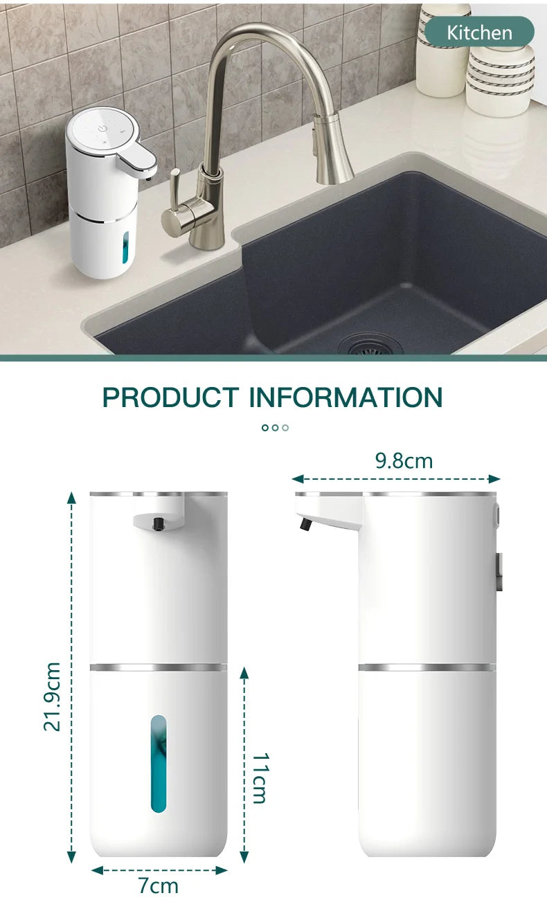 Smart Touchless Soap Dispenser – 380ml, USB-C Rechargeable, IPX5 Waterproof