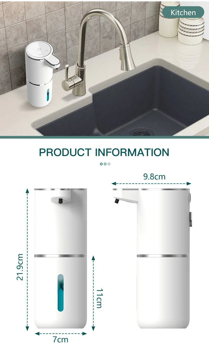 Smart Touchless Soap Dispenser – 380ml, USB-C Rechargeable, IPX5 Waterproof