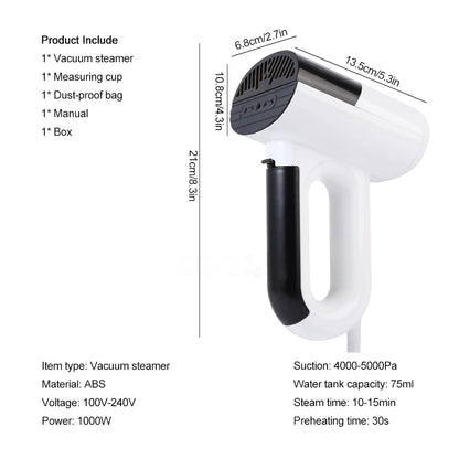1000W 2-in-1 Vacuum Steamer & Garment Iron | Handheld