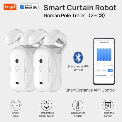 Tuya Smart Curtain Robot – Bluetooth App Control | Roman Rod Track | 8KG Load | Auto Open & Close
