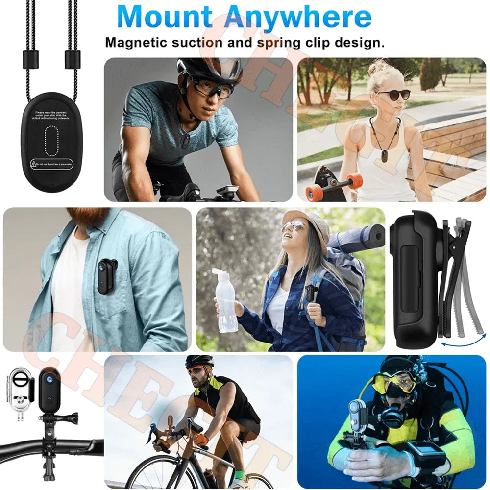Waterproof 4K Mini Pocket Action Camera – Magnetic POV, WiFi, Body/Helmet/Bike Mount