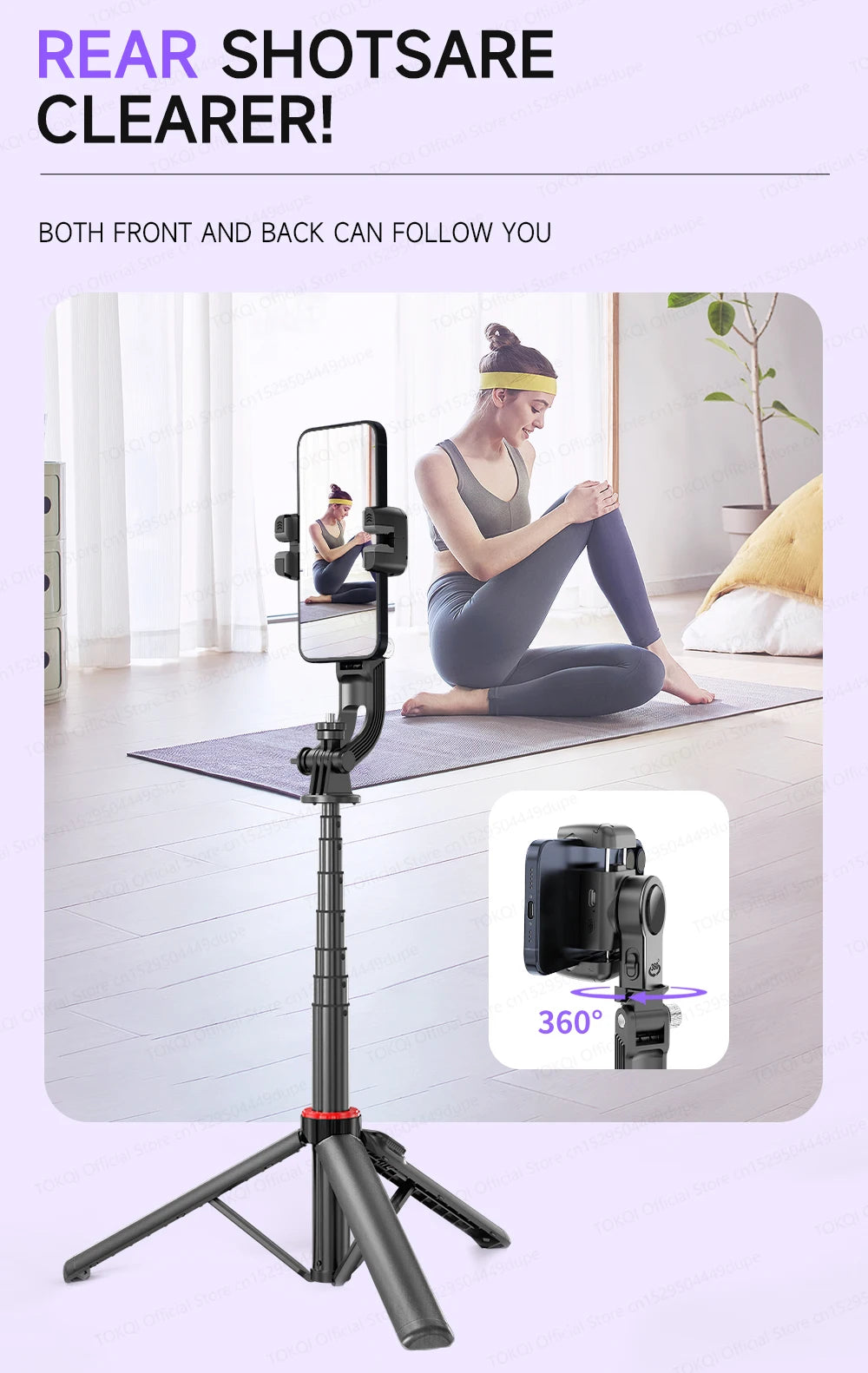 TOKQI C22 AI Tracking Gimbal Tripod with Selfie Stick & Wireless Remote