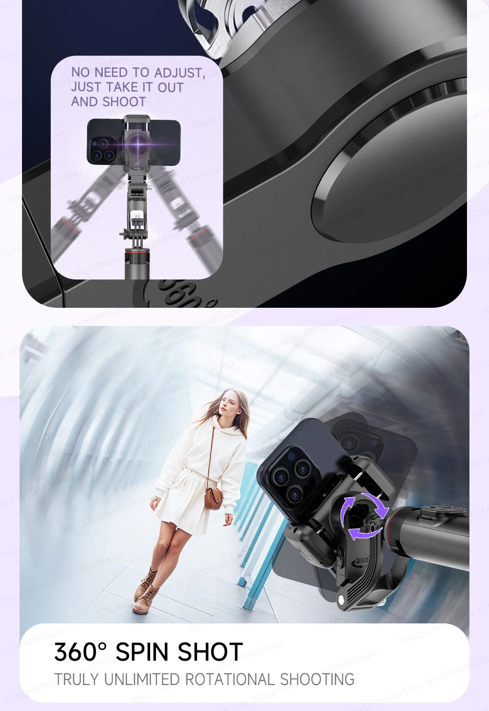 TOKQI C22 AI Tracking Gimbal Tripod with Selfie Stick & Wireless Remote