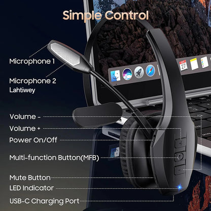 Lahtiwey Trucker Bluetooth Headset – 55Hr Battery, Noise Cancelling Mic