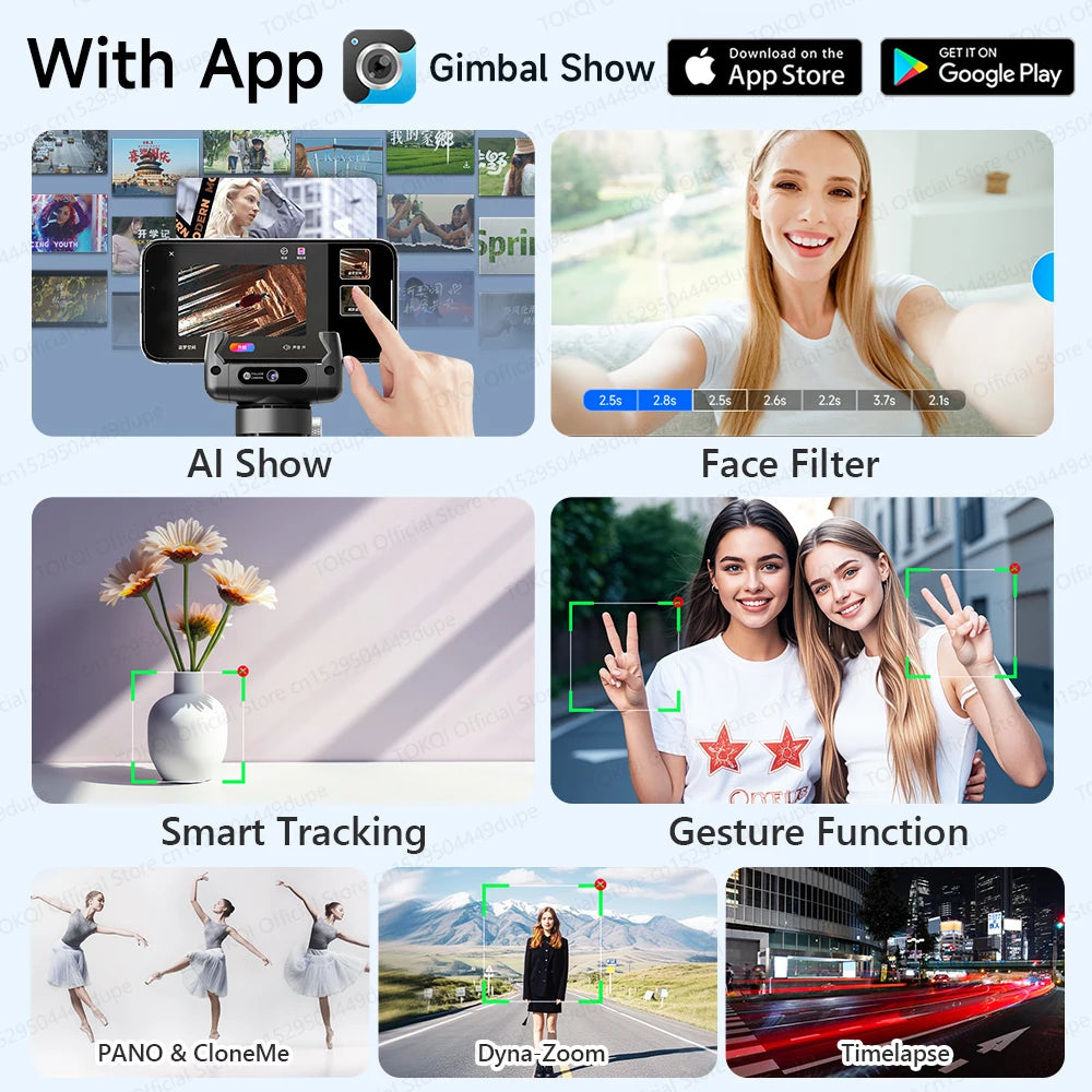 TOKQI C22 AI Tracking Gimbal Tripod with Selfie Stick & Wireless Remote