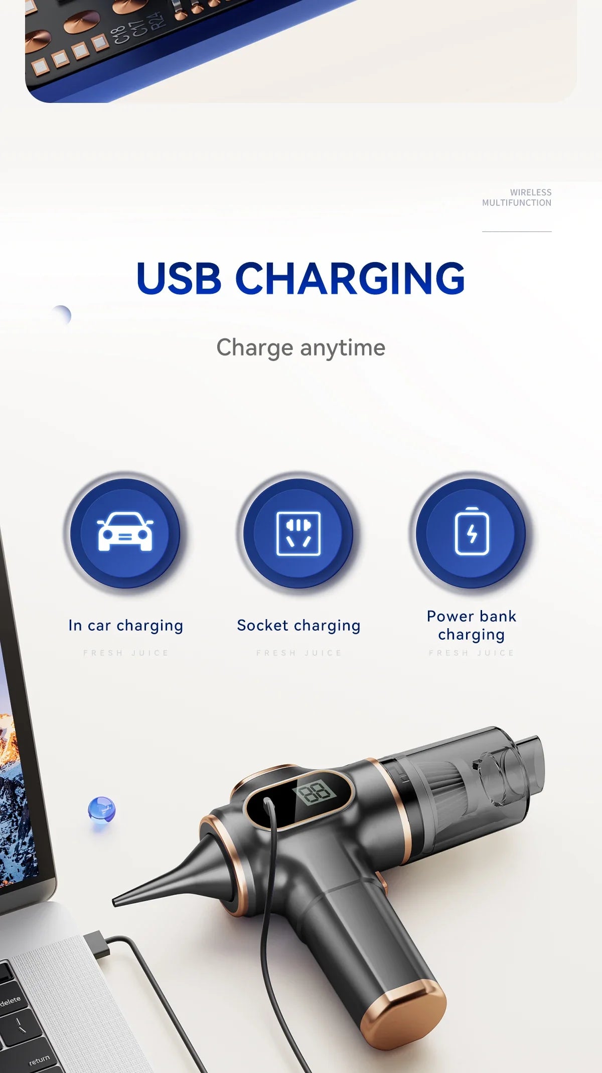 Belibuy 6-in-1 Cordless Handheld Vacuum – 19000Pa, 50,000 RPM, HEPA Filter