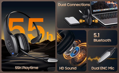 Lahtiwey Trucker Bluetooth Headset – 55Hr Battery, Noise Cancelling Mic