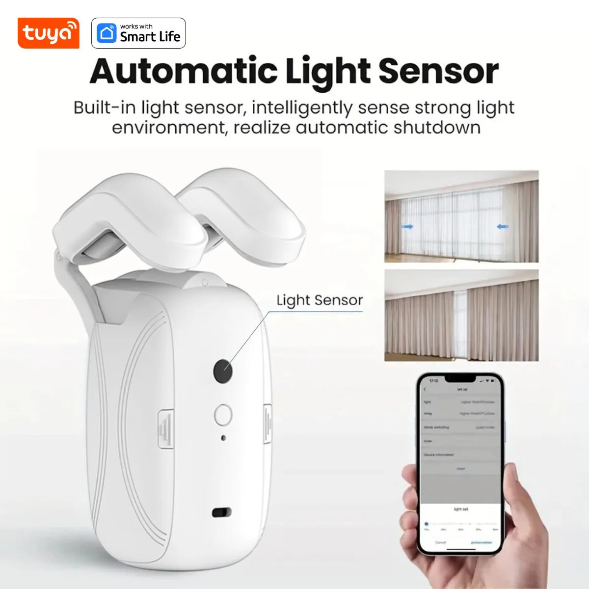 Tuya Smart Curtain Robot – Bluetooth App Control | Roman Rod Track | 8KG Load | Auto Open & Close