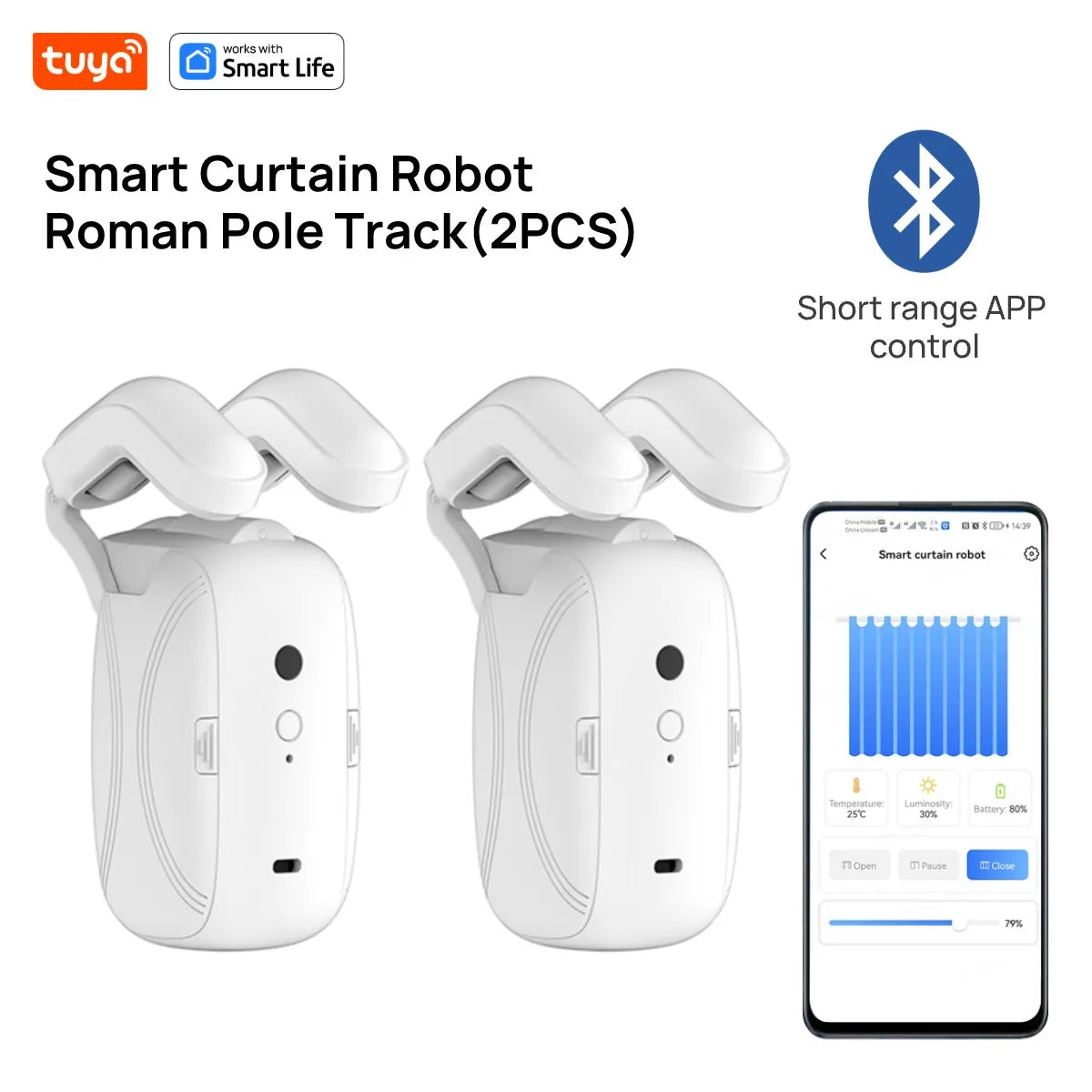 Tuya Smart Curtain Robot – Bluetooth App Control | Roman Rod Track | 8KG Load | Auto Open & Close
