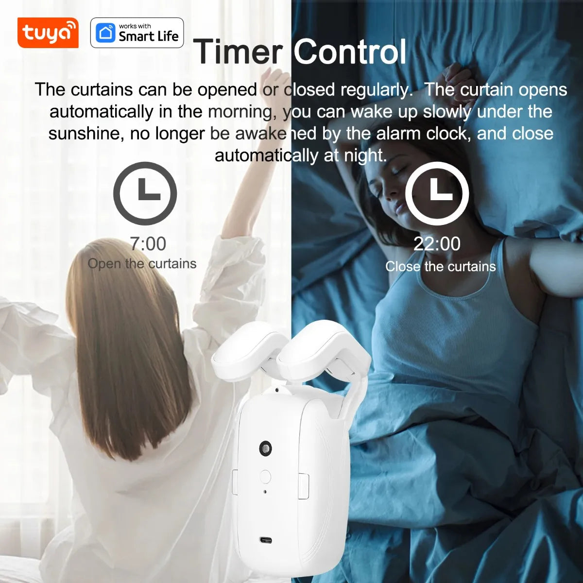 Tuya Smart Curtain Robot – Bluetooth App Control | Roman Rod Track | 8KG Load | Auto Open & Close