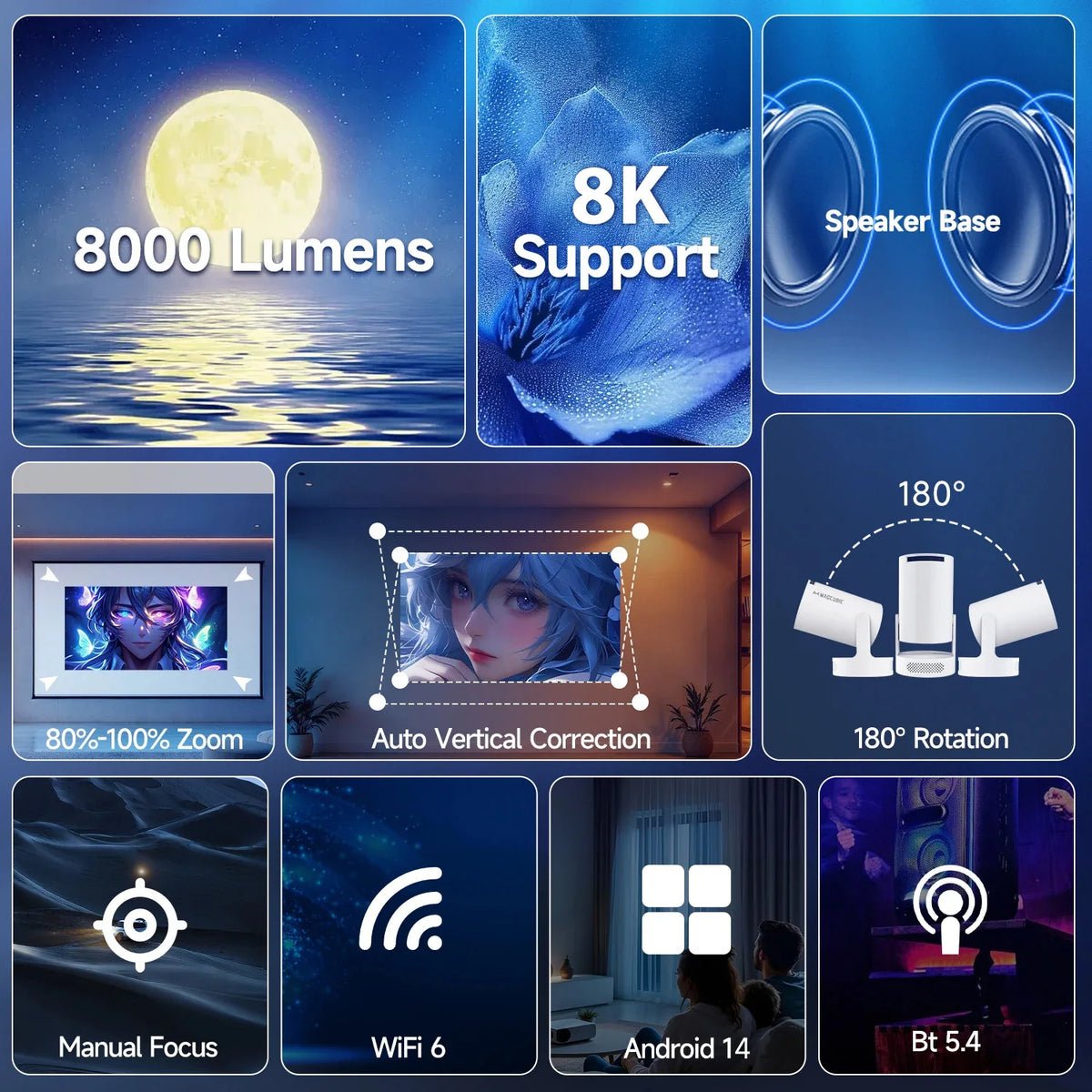 Magcubic HY300 Pro+ Mini Projector – Android 14, 290 ANSI & 180° Rotation