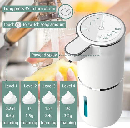 Smart Touchless Soap Dispenser – 380ml, USB-C Rechargeable, IPX5 Waterproof