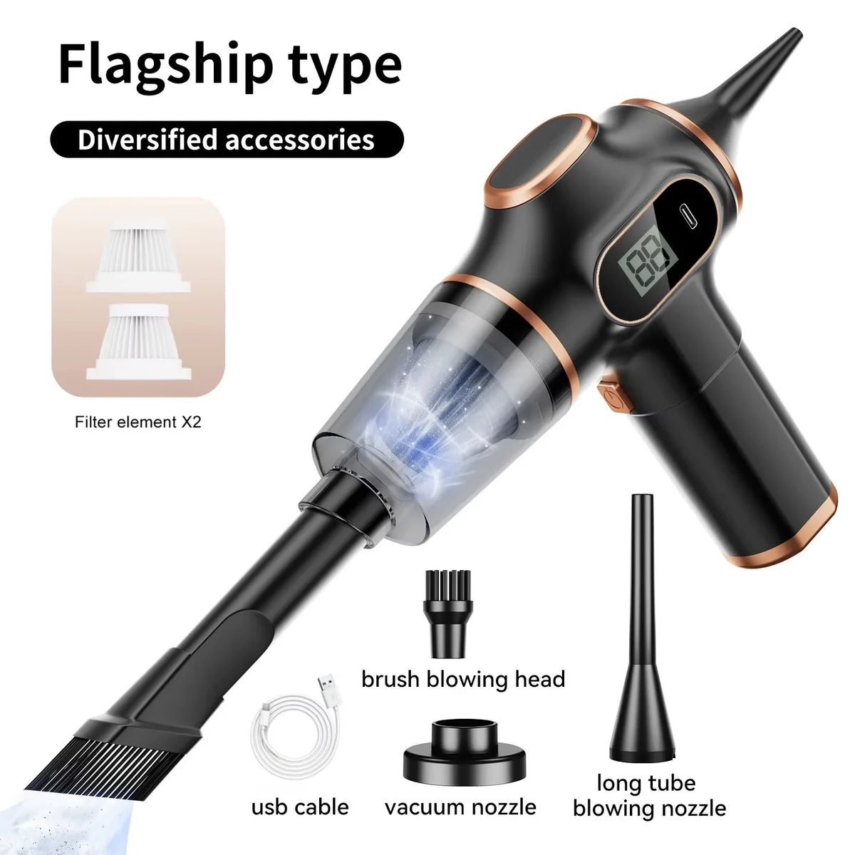 Belibuy 6-in-1 Cordless Handheld Vacuum – 19000Pa, 50,000 RPM, HEPA Filter